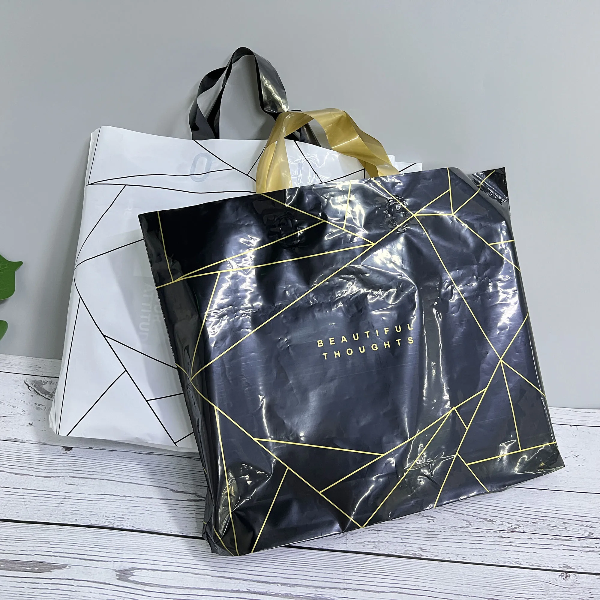 Eco-Friendly Reusable Custom Logo Color Printing Soft Loop Handle Plastic Shopping Packaging Bags With Logos