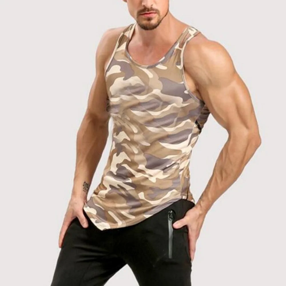 Wholesale 100% Cotton Men Printed Tank Tops High Quality Gym Fitness Tank Tops Breathable Sports Wear Training Tank Tops