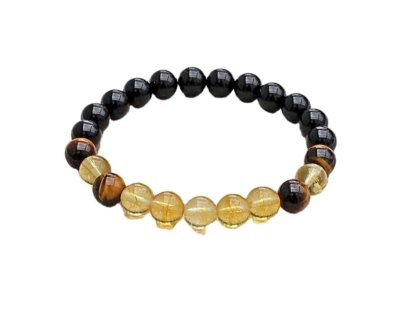 Triple Protection Bracelets Hematite Charm Beaded Tiger Eye Bracelet Reiki Healing Yoga Stretch Bracelet Chakra Natural Gold
