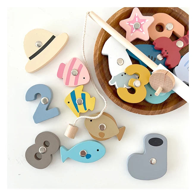 Лучшее качество низкие цены Монтессори морские существа рыбалка деревянные развивающие игрушки для детей