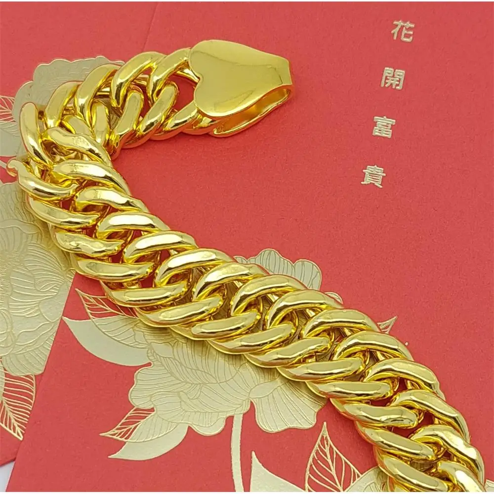 Wholesale Price Fashion Jewelry Men High Quality Silver Gold Filled 16mm Gold Chain 24k Gold Bracelet