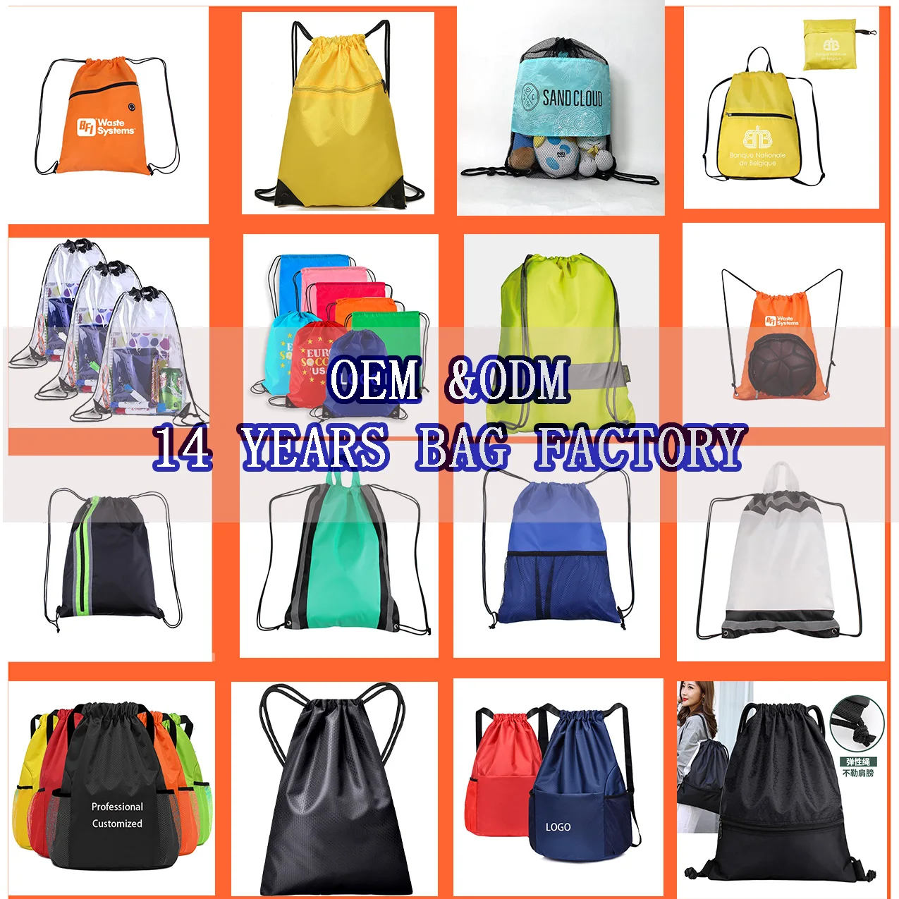 Wholesale Stock Promotional Drawstring Bag Sport Gym String Backpack Bag Acceptable Logo Printing