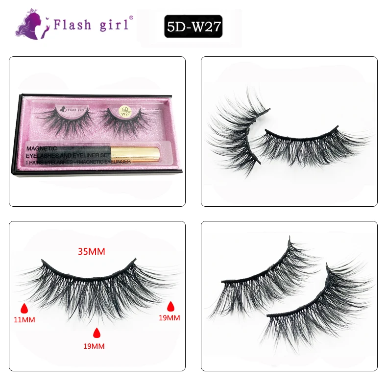 Hot selling W-27 5D mink magnetic eyelashes eyeliner tweezers set lashes with luxury box wholesale
