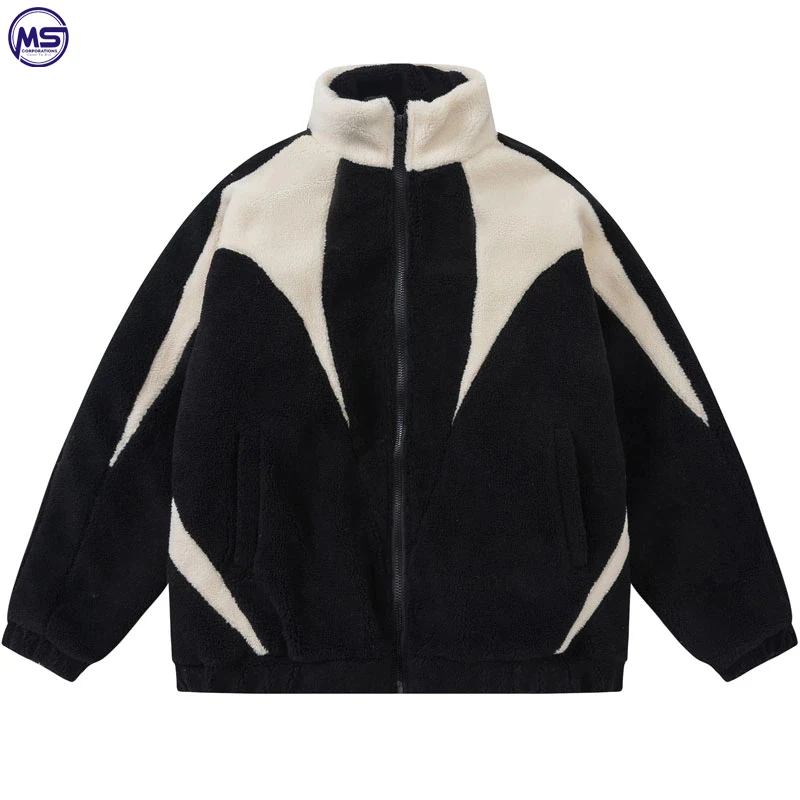 Wholesale Custom Solid Color Zipper Loose Long Sleeve Sherpa Winter Coat Polar Fleece Jacket Street Fashion Jackets For Men