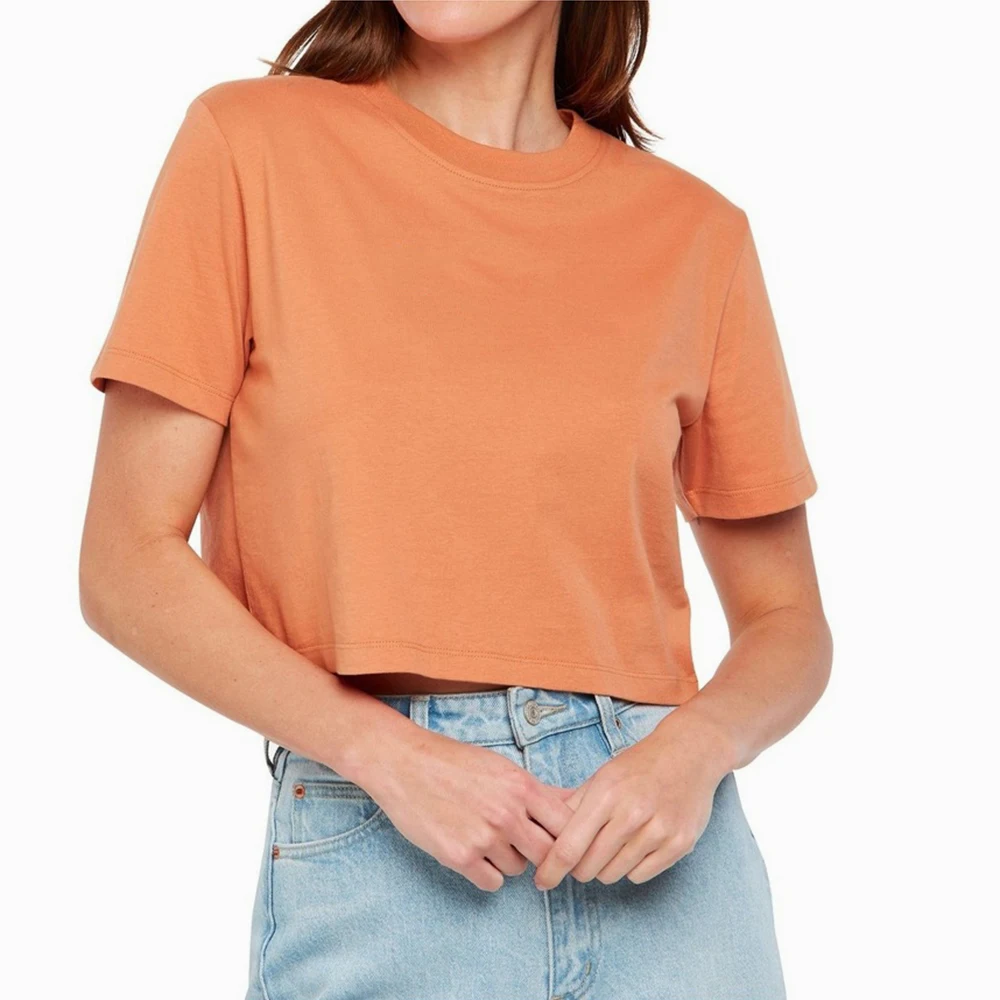 High Quality Customized Summer Crop Crew Neck Custom Printed Short Sleeve Crop T-Shirt 100% Cotton Fabric