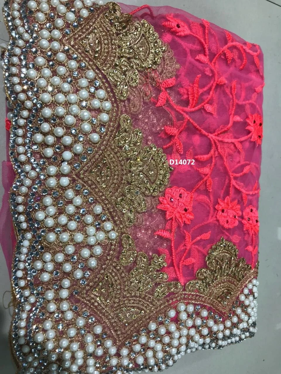 Hot selling designer embroidered net silk flower design Indian ladies wear blue color saree with blouse piece pearl work sari