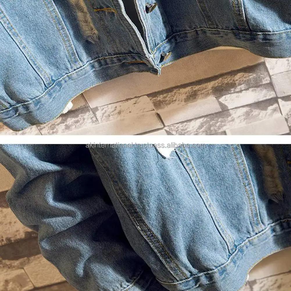 Wholesale Men Fashion Denim Jackets Shred Baggy Korean Style Hip Hop Casual Outfit Coat Customize Denim Jacket