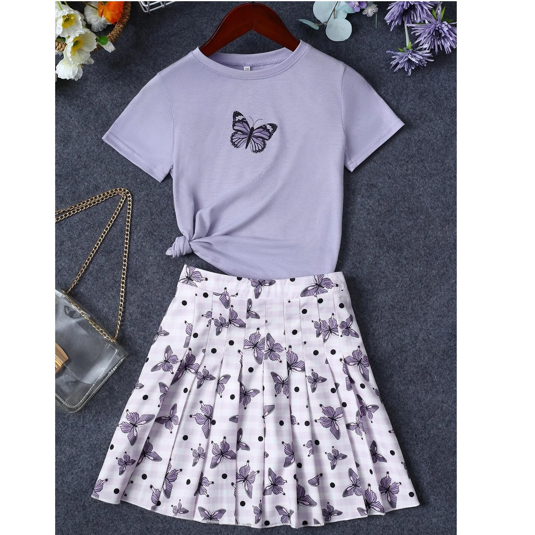 Girls Top and skirt two pieces fashion clothing set  Kids children floral leopard graphic printed clothing set  Girls dresses