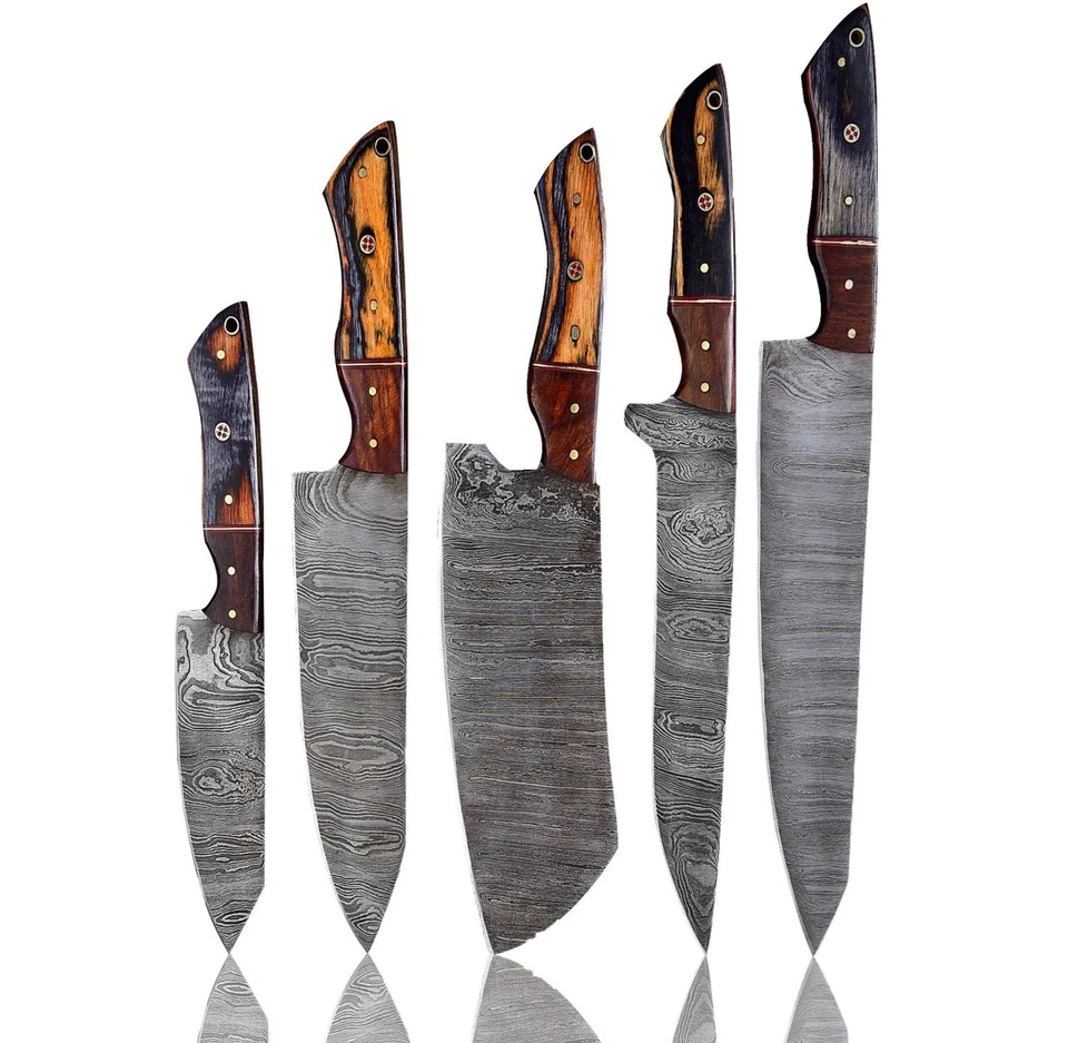 OEM Handmade Handle free leather Knife Roll Bag Damascus Steel Chef Clever Carving Boning Utility knives set easy to hold