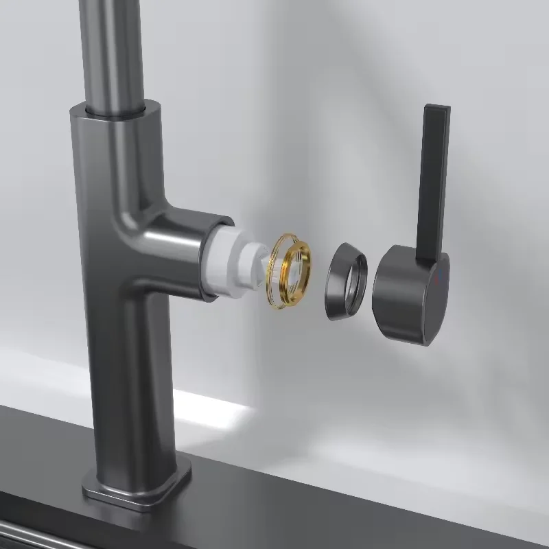 New Design Hot Sale Top 1 Matte Gray Kitchen Sink Faucet Hot Cold Mixer Taps Rainfall Multi-function Faucet Pull Kitchen Taps