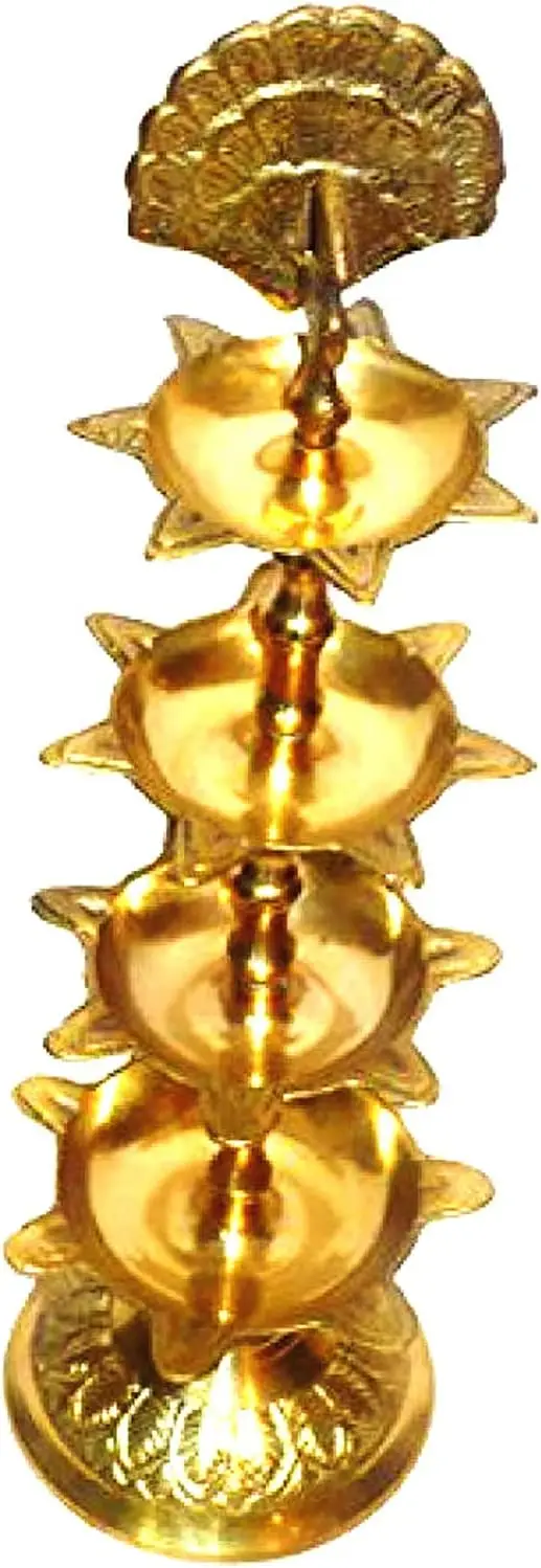 Indian Wholesale Brass Golden Traditional Peacock Panchmahal Diya 2.5 Inch Engraved Design for Bedroom or Office Diwali Decor
