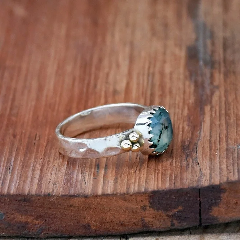 Кольцо из мха и агата 925 стерлингового серебра подушка драгоценный камень эффектное кольцо украшенное бисером обручальное подарок для нее