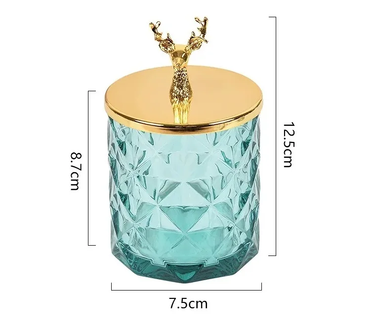 Diamond Embossed Green Food Storage Container Glass Spice Jar with Decorative Metal Lid Air Tied Premium Spice Storage Jar