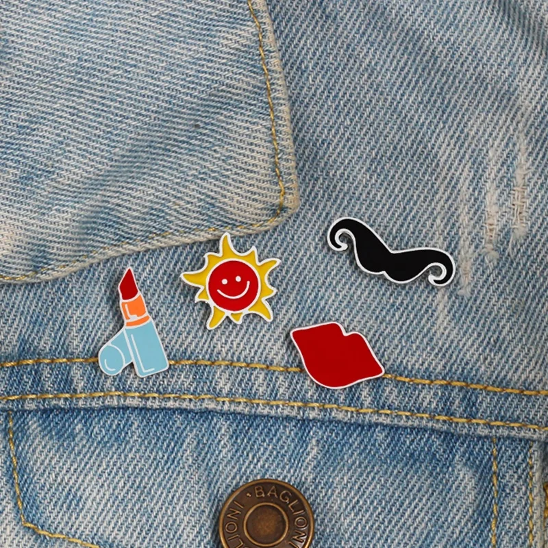 Ladies Brooch Cartoon Sun Lipstick Lips Beard Enamel Bag Clothes Girls Fashion Lapel Pin