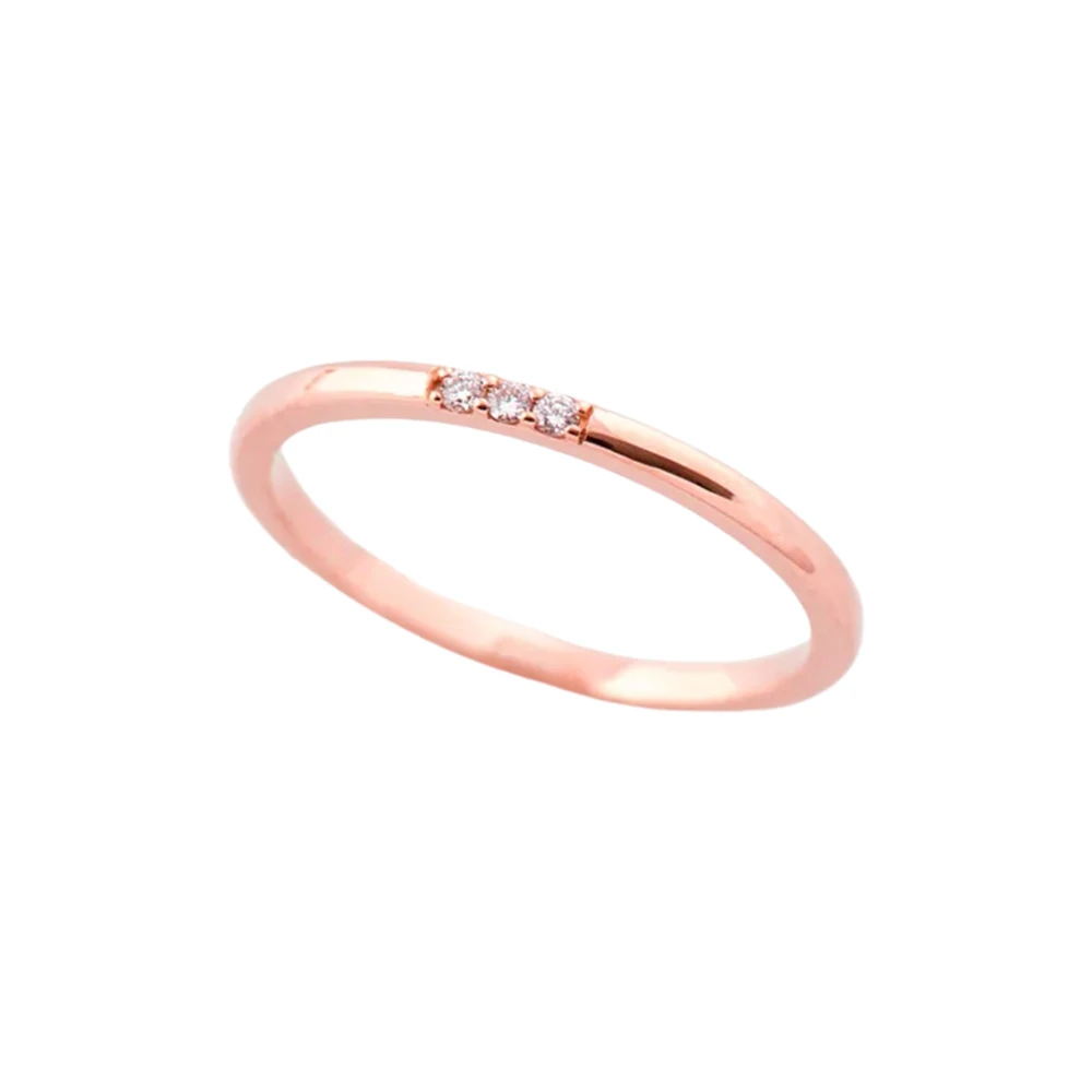 Trendy Designs Solid 14K Yellow Gold Genuine Three Stone Diamond Delicate Engagement Ring