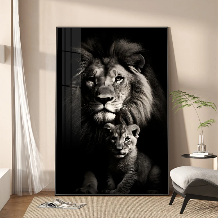 Modern Animal Black and White Photography picture on Canvas Crystal Paintings and Wall Arts  Lion home Decor for Living room