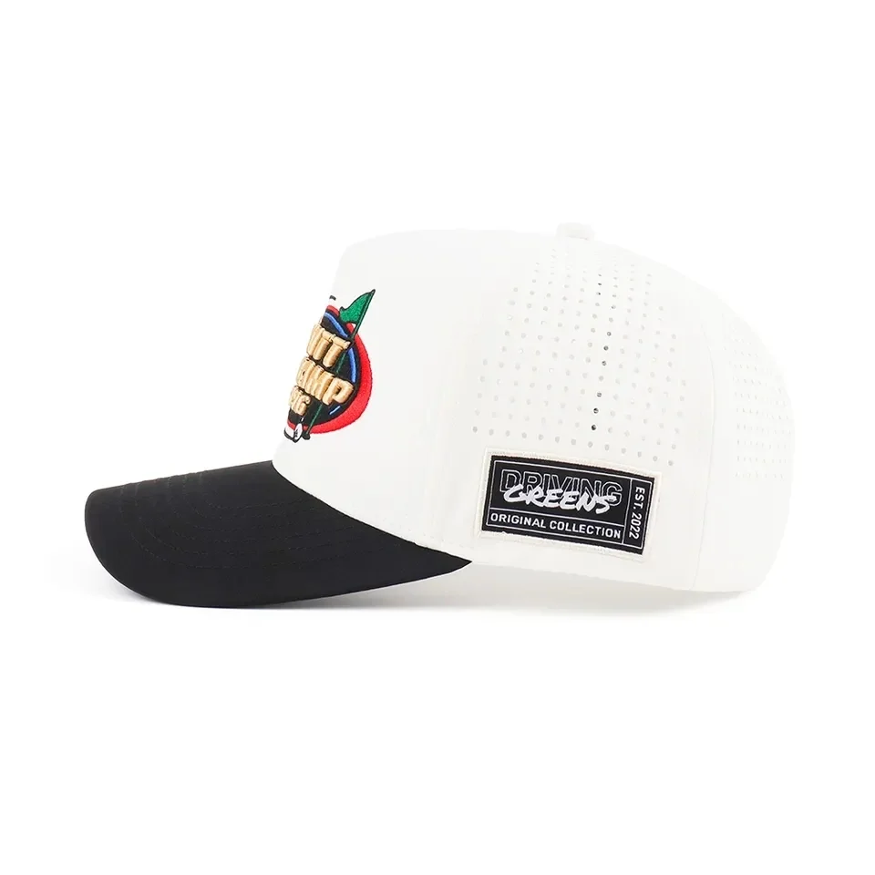 Waterproof Golf Hats Custom 5 Panel Laser Cut Hole Perforated Hat 2 Tone Sports Baseball Cap 3D Embroidery Custom Logo Golf Caps