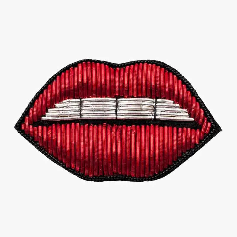 new fashion  hand embroidery bullion wire brooch HAND  fashion brooch custom made jacket patches red lips pin