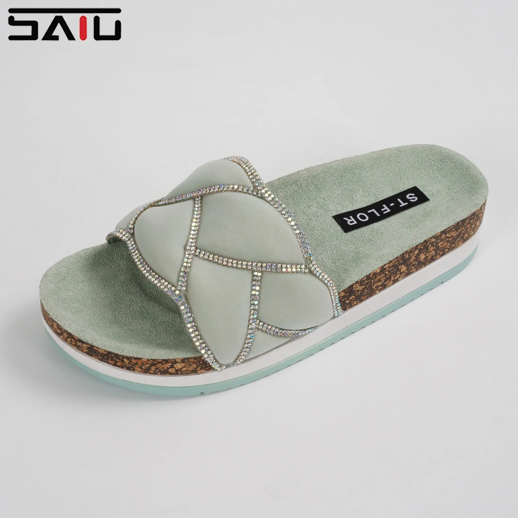 Customized Women Rhinestone Sandals Suede Thick Sole Slippers Designer Fashion Outdoor Platform Sandals