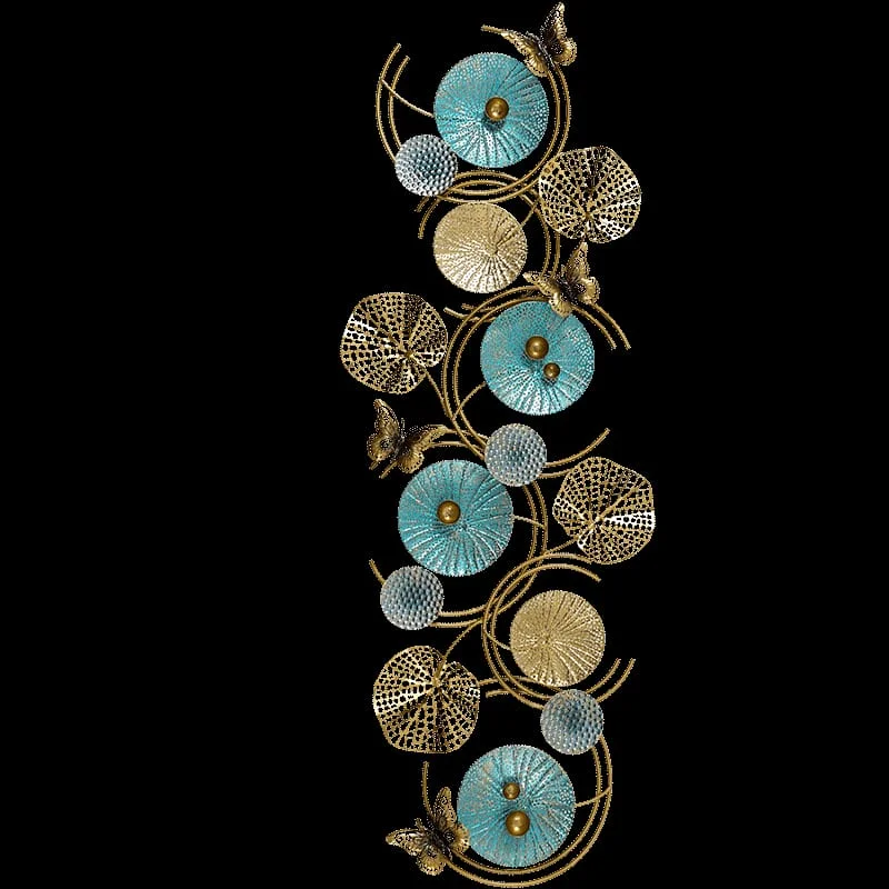 Modern Metal Wall Art Decor Round Shell Textured Golden & Blue Abstract Metal Wall Art