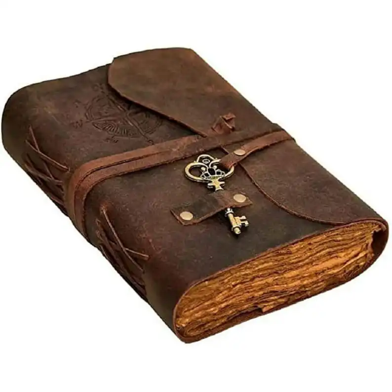 Antique Handmade Compass Vintage Leather Journal Bound Journal With Deckle Edge Paper Diary  Leather Sketchbook women 6X8 inch