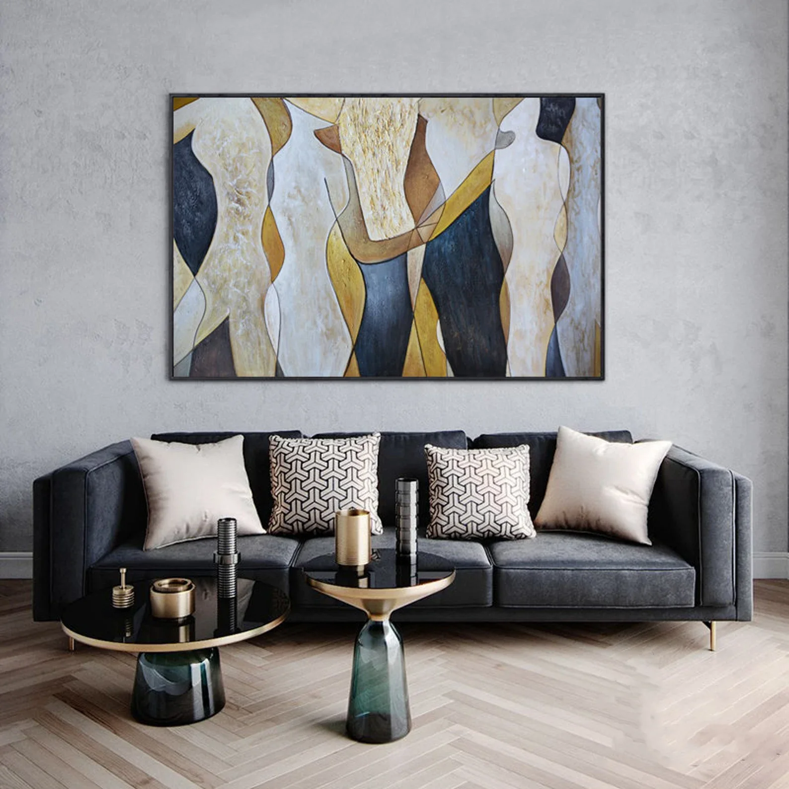 Abstract Canvas Wall Art, Large Geometric Figure Acrylic Painting on Canvas,Modern Minimalist Artwork for Living Room Decor