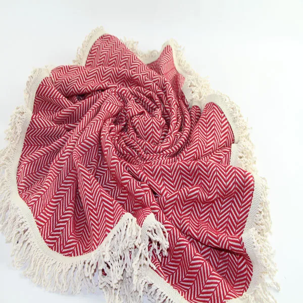 Beautiful Hand Woven Trendy Round Beach Towel For 2022 Damla Round  Beach Towel Red Color with tassels