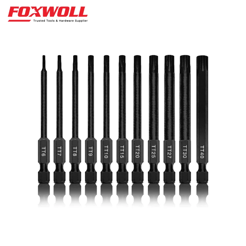 12pcs Black Impact Screwdriver Bit Set S2 100mm torx screwdriver bit set with magnetic