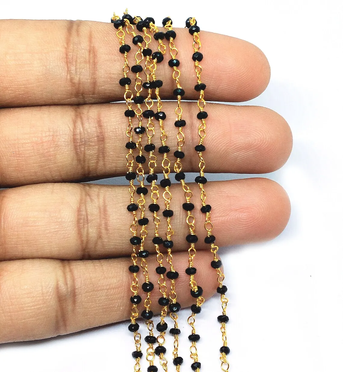 Black Spinel Beaded Rosary Chain, Rondelle 2-2.5mm Silver Plating Chain, Wholesale Bulk Rosary Chain Rolls, Jewelry Making Beads