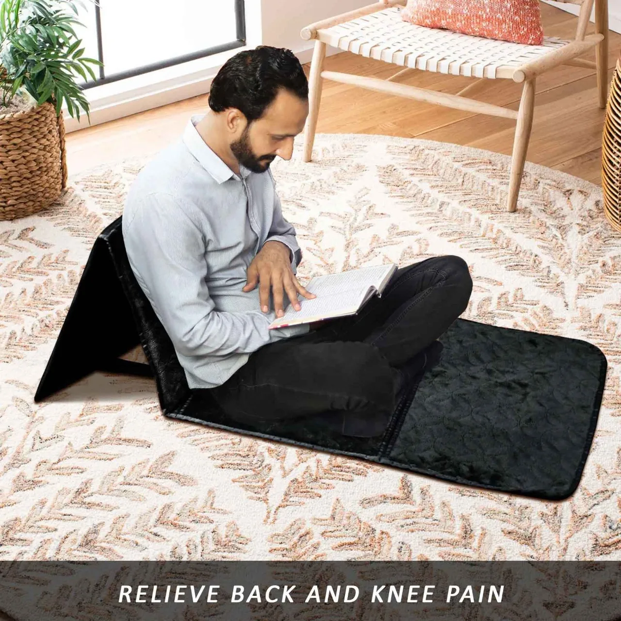 New Plain Foldable Rest Back Take Black Thick Prayer Mat Muslim Carpet Islam Foldable Prayer Mat With Back rest prayer mat sets