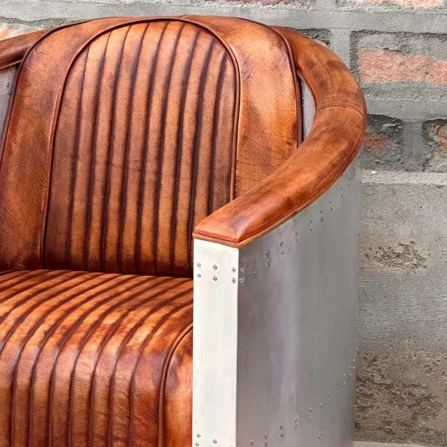 loft industrial vintage leather sofa metal aircraft Aluminum aviator chair sofa