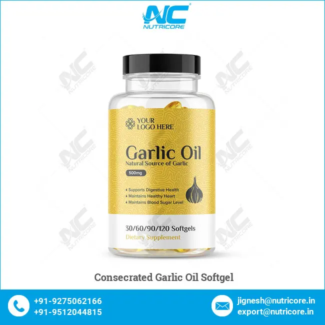 Wholesale Price Best Selling Healthcare Dietary Supplement Consecrated Garlic Oil Softgel from Indian Manufacturer