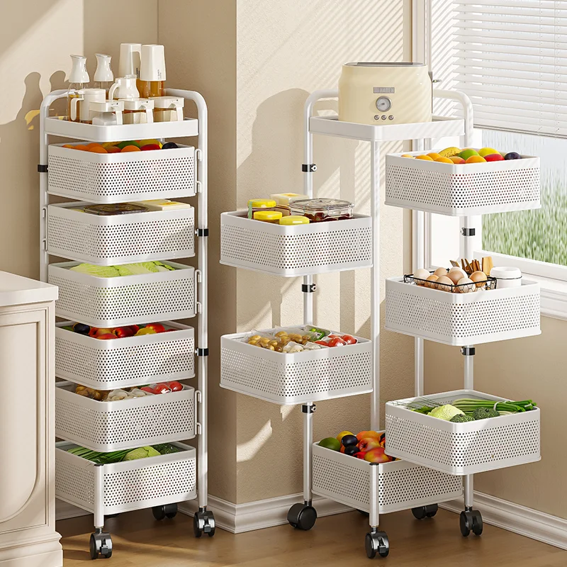 Low Price Wholesale Home Kitchen Rotating Multi Layer Metal Storage Rack On Wheels For Kitchen Fruit Vegetable