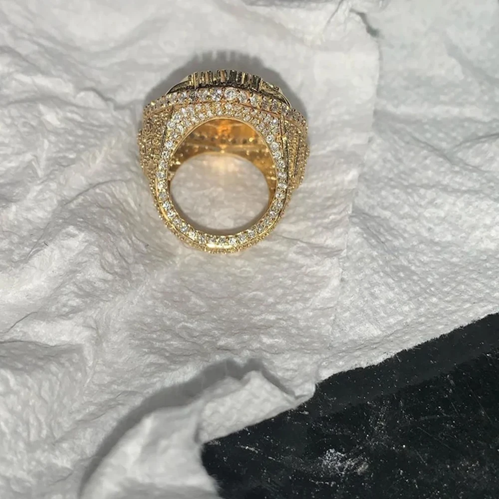 Factory Outlet 14k White Gold Champion Solid Full Ice Out Diamond Ring With Real Vvs Moissanite Diamond Ring For Men