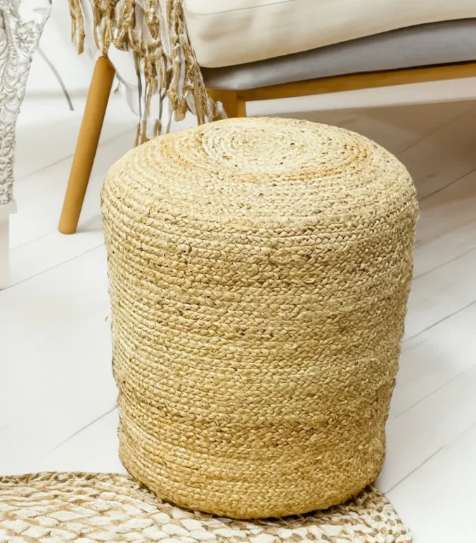 Home Decor Round Braided Natural Jute Woven Pouf Jute Braided Floor Cushion Handmade Natural Braided Jute Poufs Footstool