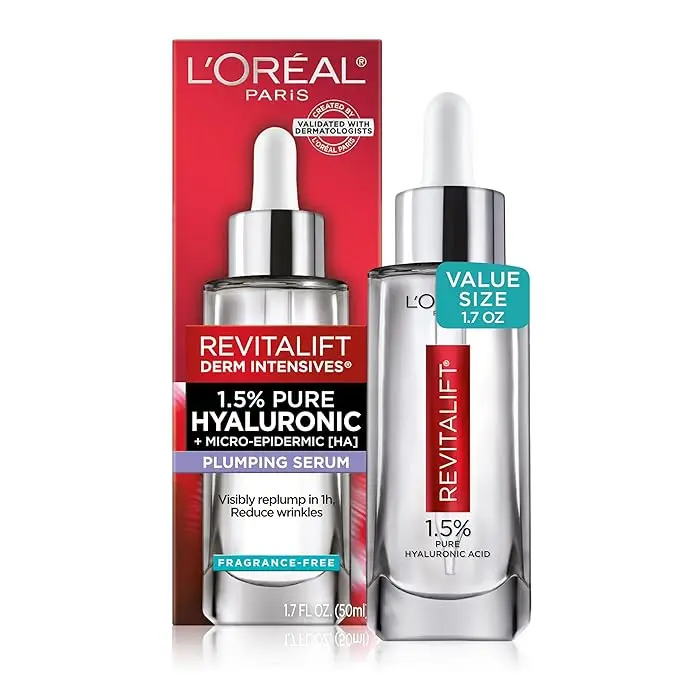 LOreal Paris Revitalift 1.5% Pure Hyaluronic Acid Face Serum, Hydrate & Reduce Wrinkles, Fragrance Free 1.7 oz