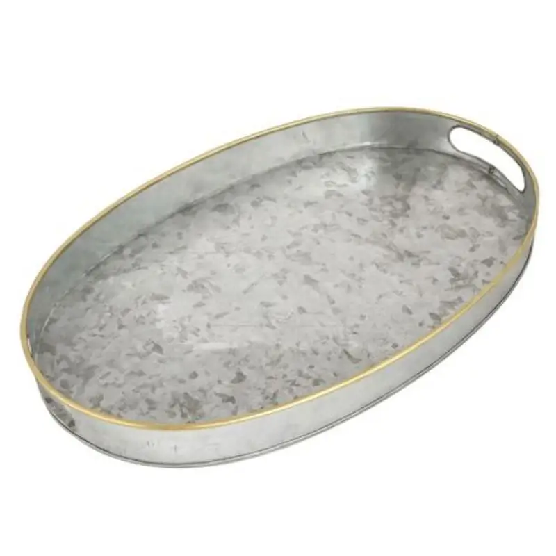 Vintage-look galvanized metal serving tray set with antique-style handles customized shape & size for use home hotel party event