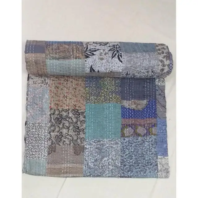 Indian Sari Patchwork Blanket Handmade Kantha Quilt Wholesale Lot Of Throw Reversible Blanket Bedspread Bohemian Bedding Sets
