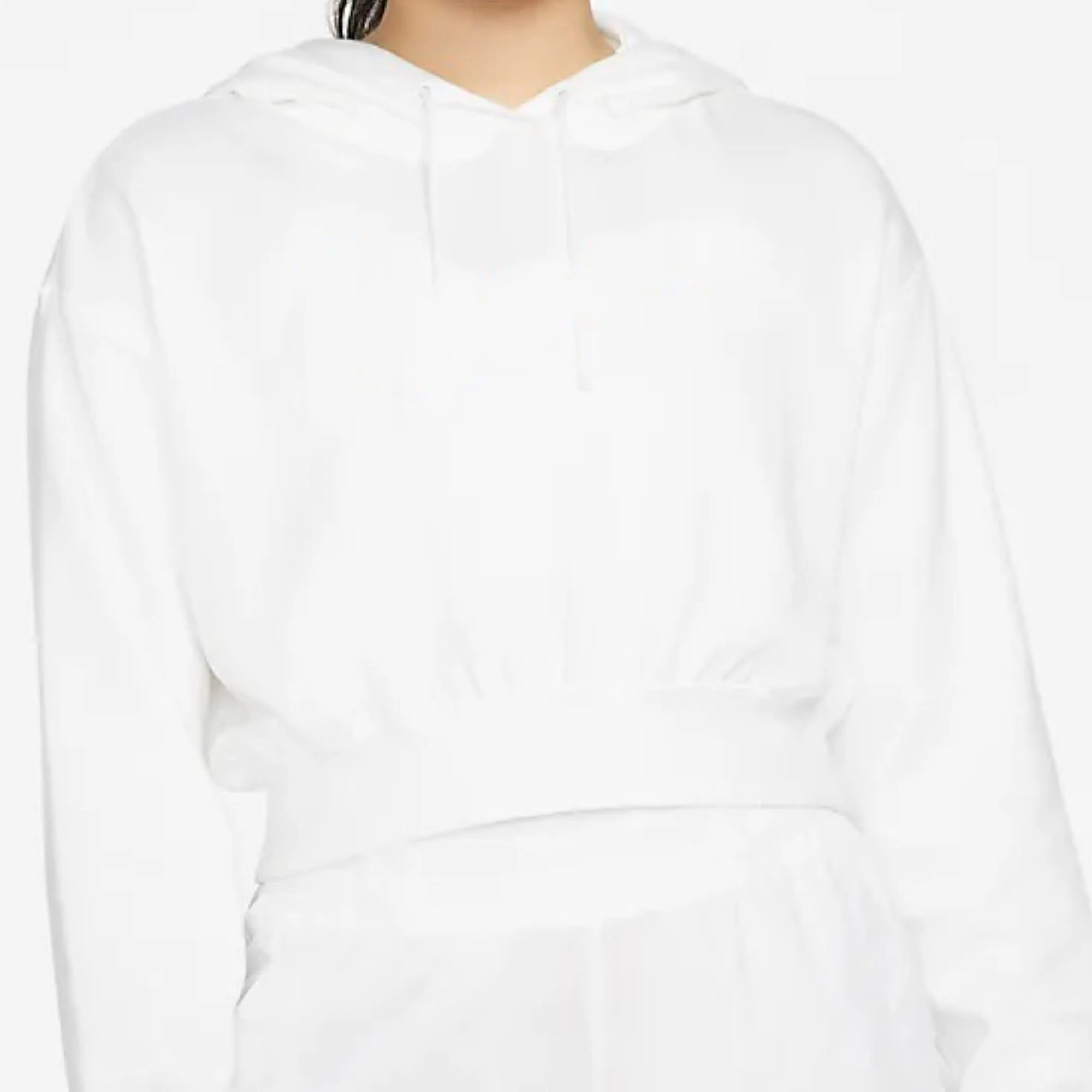 Loose Fit Pullover Hood 66% Cotton 34% Recycled Polyester Spacer Soft Feel Kangaroo Pocket White Women Crop Hoodie