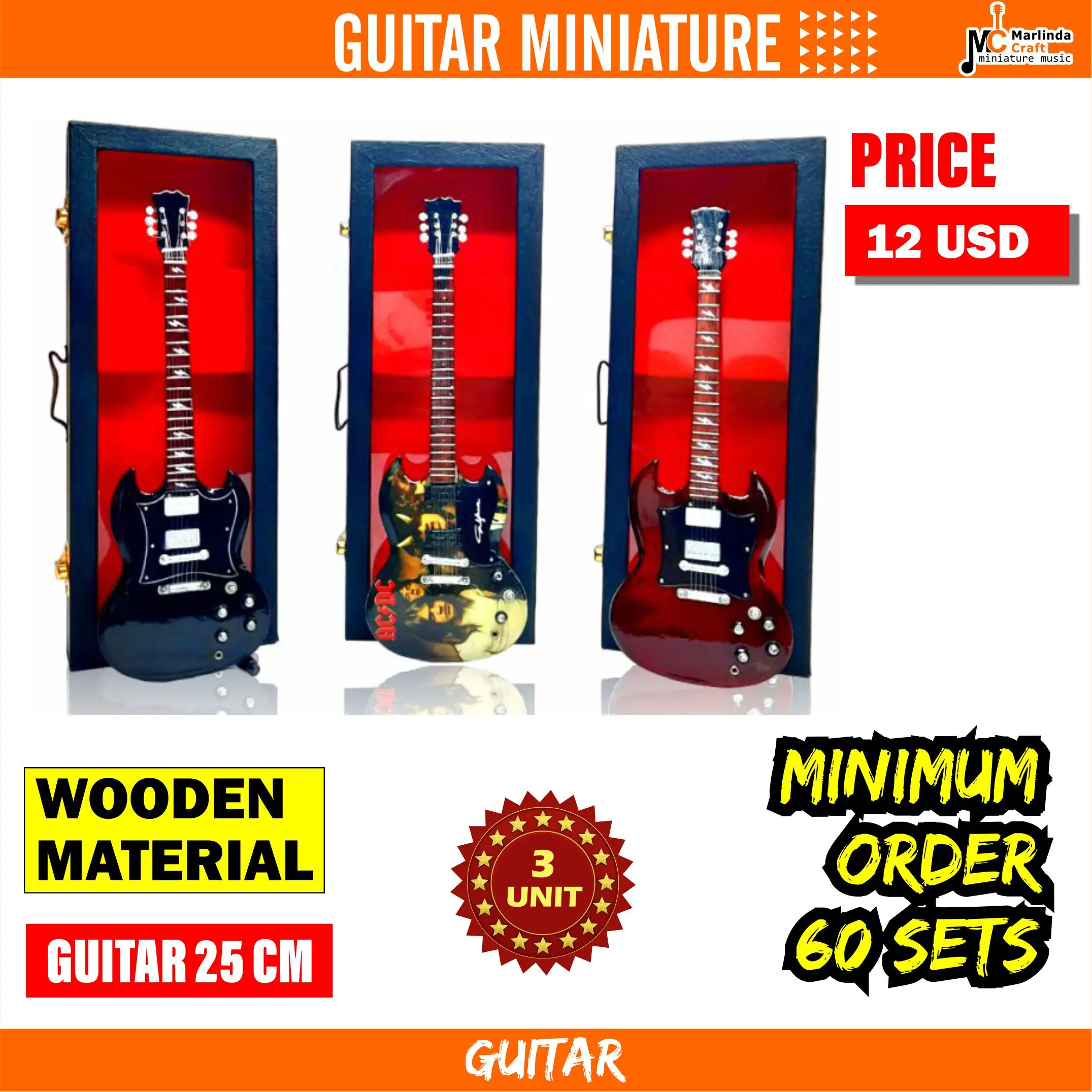 Mini Guitar Replica Famous Band in the World with ACDC Tribute Merchandise