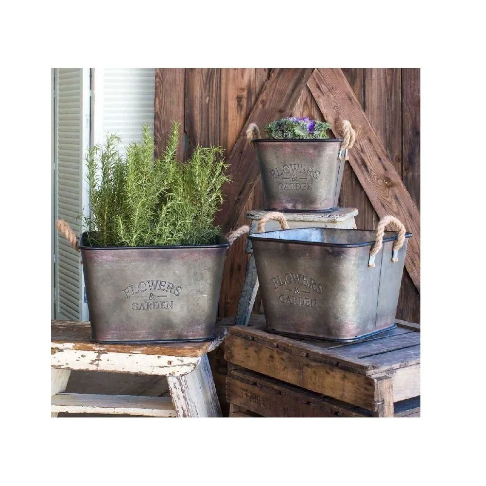 Garden Galvanized plant pot Hanging Garden bucket tin box Iron pots Flower metal Planter with Handles a