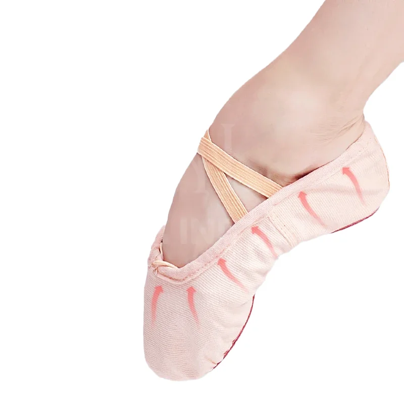 Factory Wholesale Professional Ballet Dance Best Quality Girls Kids Stretchable Elastic Pink Canvas Ballet Shoes
