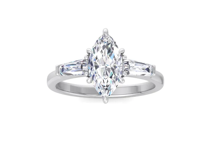Latest Design Marquise Three Stone Moissanite Engagement Ring with 14k Rose Bridal Finger Ring from India Export