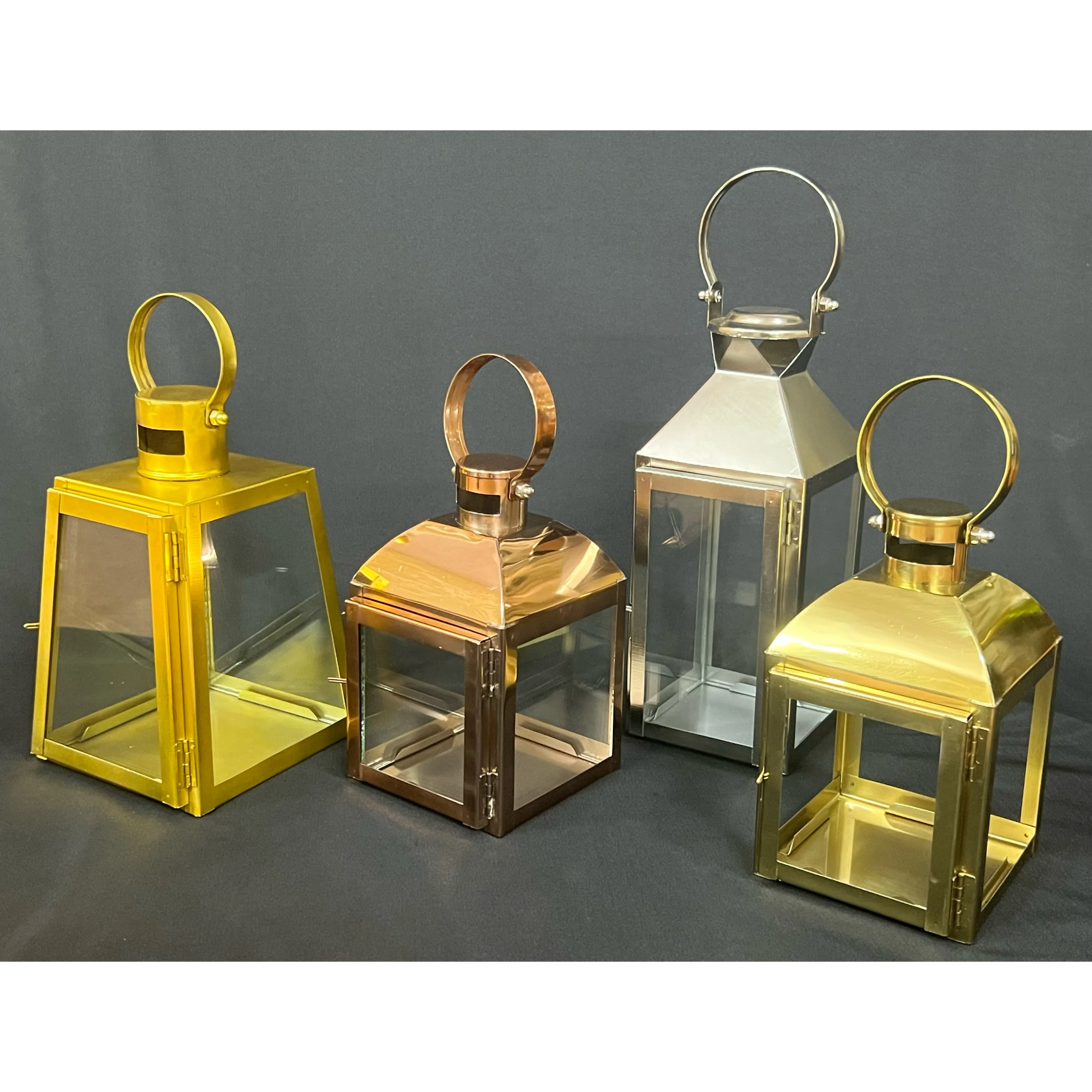 High Quality Shiny Metal Mini Tea Light Candle Lanterns Multiple Designs for Home Decorations as Pillar Holders
