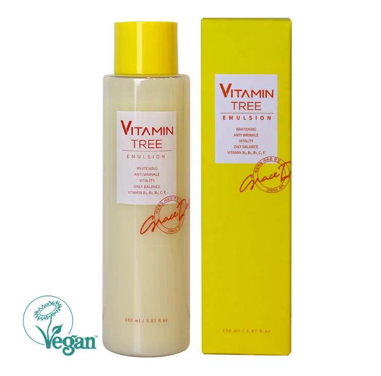 Vegan Korean OEM Wholesales Moisturizing Vitamin Tree Face Skin Lotion Emulsion 150ml