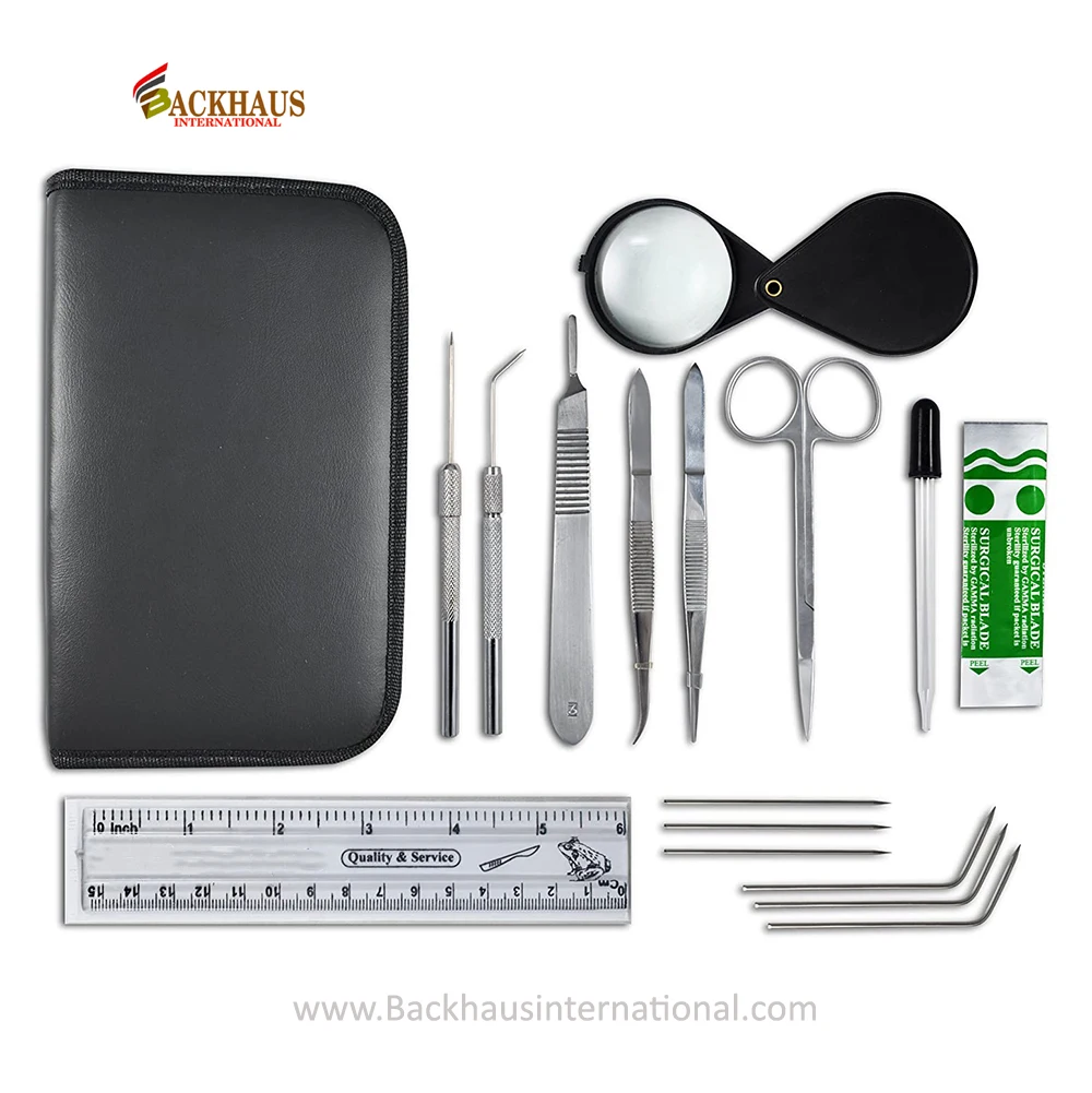 Best Quality 11 Pieces Surgery Kits With Scalpel Handle Knife Scissor Tweezer Drop Needle Tools Sets With Leather Case