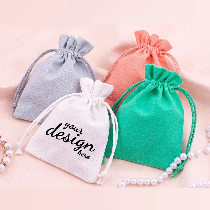 High Quality Cotton Linen Drawstring Perfume Bottle Pouch Bags For Packaging Christmas Gift