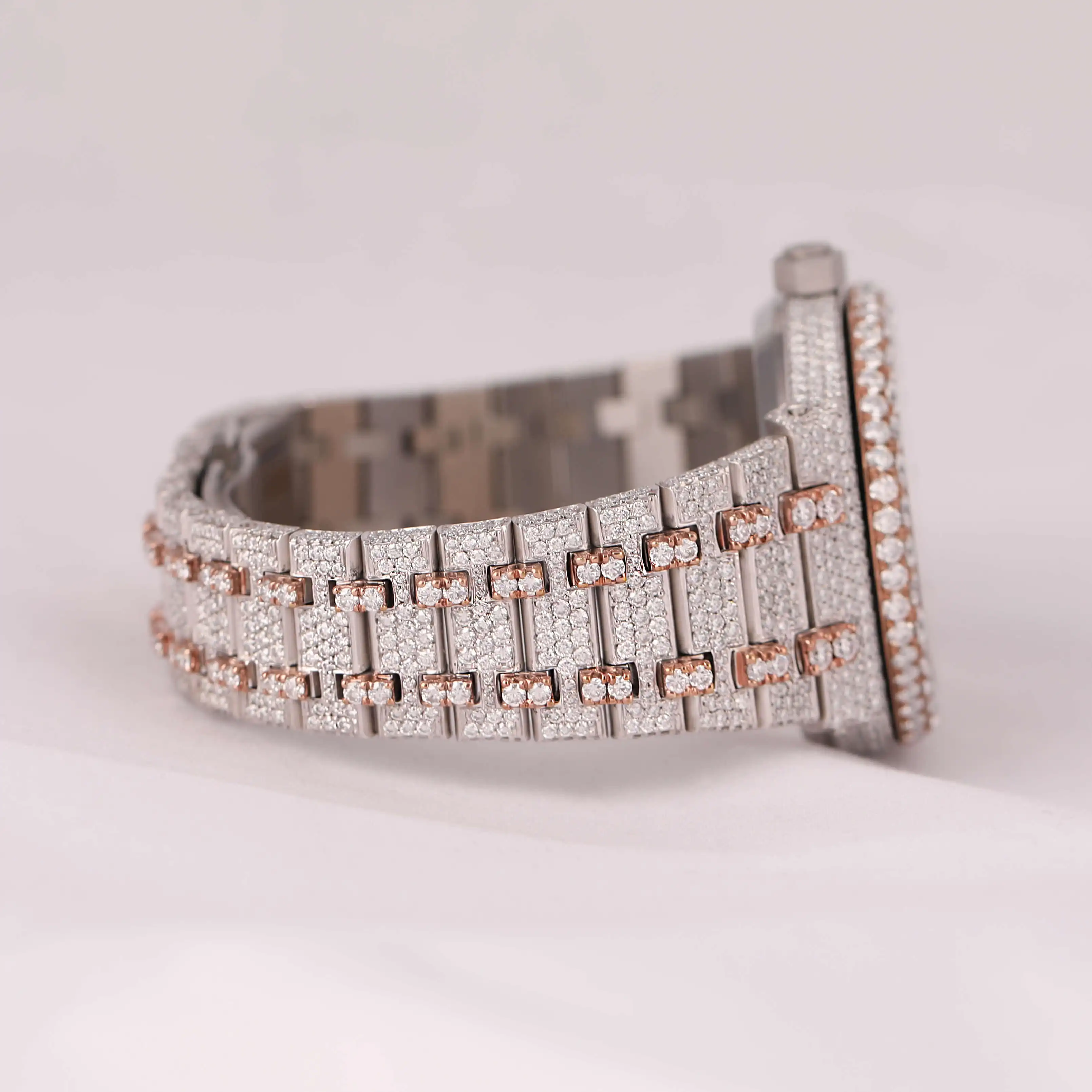 Dual Tone Branded Full Iced Out High Quality Luxury Silver Original Hip Hop Men Moissanite Diamond Wrist Watch