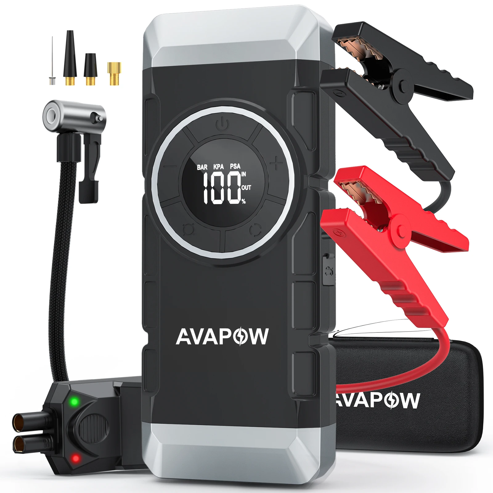 AVAPOW NP2 12000mAh Car Jump Starter with Air Compressor 2000A Peak Current Lithium Battery Pack Power Bank w Air Pump Flator