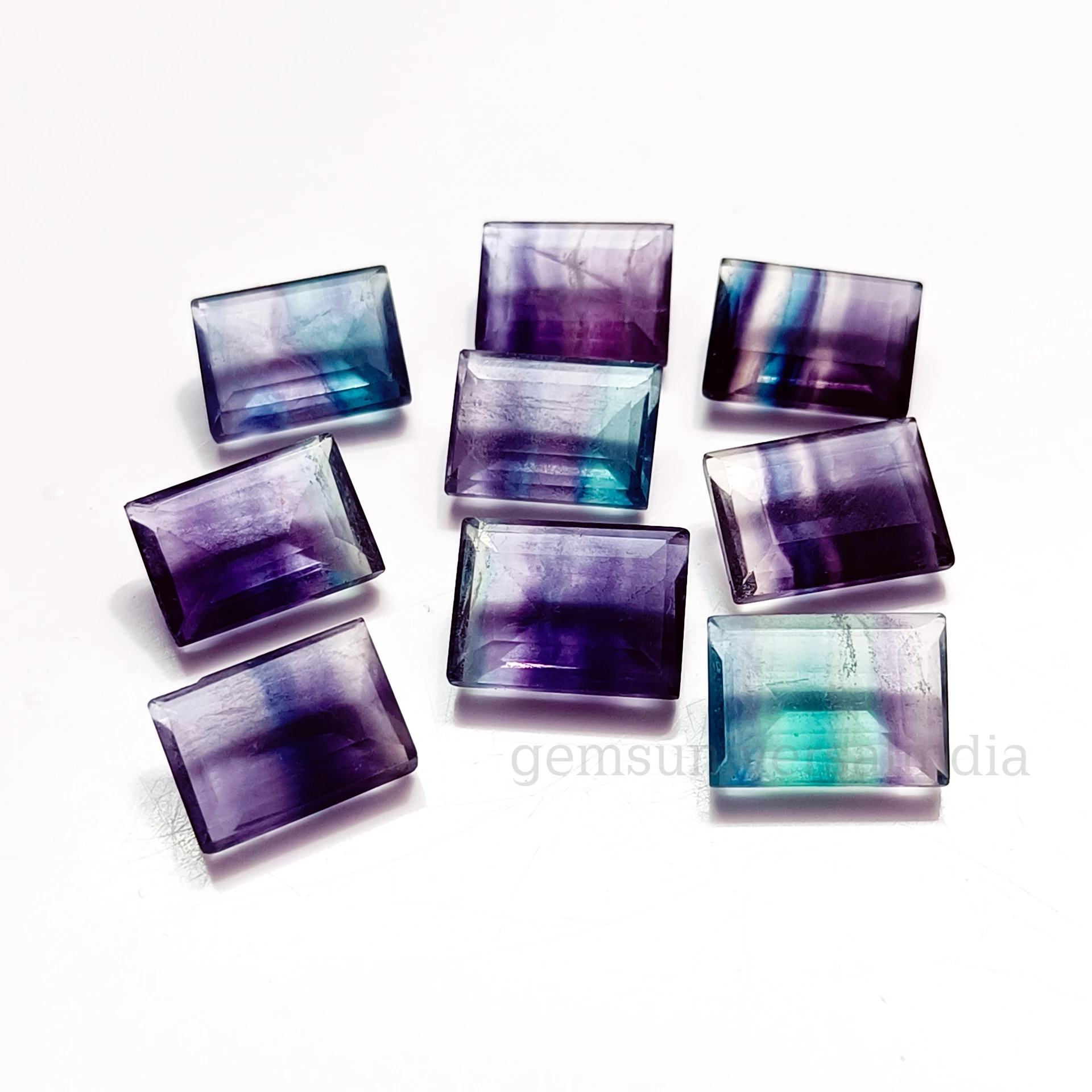 Natural Fluorite Faceted Rectangle Shape Gemstone High Quality Faceted Emerald cut Loose Calibrated Gemstone 12x16mm From India